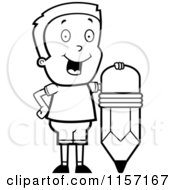 Poster, Art Print Of Black And White Happy Boy Standing By A Pencil