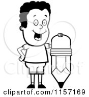 Poster, Art Print Of Black And White Happy Boy Leaning On A Stubby Pencil