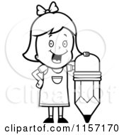 Poster, Art Print Of Black And White School Girl Leaning On A Stubby Pencil
