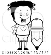 Poster, Art Print Of Black And White Happy Girl With A Big Pencil