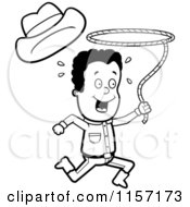 Cartoon Clipart Of A Black And White Cowboy Swinging A Lasso Vector Outlined Coloring Page by Cory Thoman