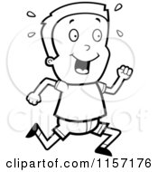 Cartoon Clipart Of A Black And White Running Boy Vector Outlined Coloring Page