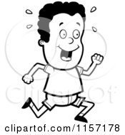 Cartoon Clipart Of A Black And White Happy Black Boy Running Vector Outlined Coloring Page