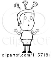 Poster, Art Print Of Black And White Confused Boy Shrugging Under Question Marks