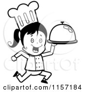 Poster, Art Print Of Black And White Chef Girl Running With A Platter