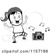 Cartoon Clipart Of A Black And White Dancing Girl Vector Outlined Coloring Page