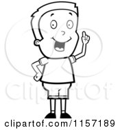 Cartoon Clipart Of A Black And White Boy Character With An Idea Vector Outlined Coloring Page