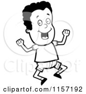 Cartoon Clipart Of A Black And White Jumping Energetic African American Boy Character Vector Outlined Coloring Page