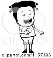 Cartoon Clipart Of A Black And White Laughing And Pointing Black Girl Vector Outlined Coloring Page