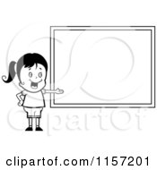 Poster, Art Print Of Black And White Friendly School Girl Presenting A Chalk Board