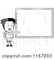 Poster, Art Print Of Black And White School Girl Presenting A Blank Chalkboard