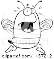 Cartoon Clipart Of A Black And White Panicking Bee Vector Outlined Coloring Page