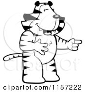 Cartoon Clipart Of A Black And White Tiger Laughing And Pointing Vector Outlined Coloring Page