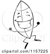 Cartoon Clipart Of A Black And White Happy Leaf Vector Outlined Coloring Page