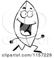 Cartoon Clipart Of A Black And White Happy Leaf Face Running Vector Outlined Coloring Page