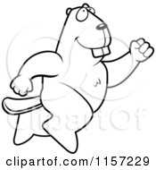 Cartoon Clipart Of A Black And White Leaping Beaver Vector Outlined Coloring Page