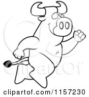 Cartoon Clipart Of A Black And White Big Bull Leaping Vector Outlined Coloring Page