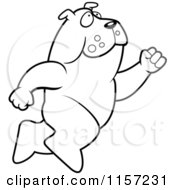 Cartoon Clipart Of A Black And White Big Bulldog Leaping Vector Outlined Coloring Page