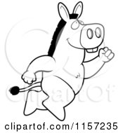 Cartoon Clipart Of A Black And White Big Donkey Leaping Vector Outlined Coloring Page
