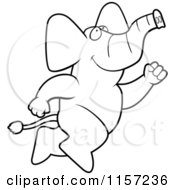 Cartoon Clipart Of A Black And White Big Elephant Leaping Vector Outlined Coloring Page