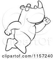 Cartoon Clipart Of A Black And White Big Rhino Leaping Vector Outlined Coloring Page