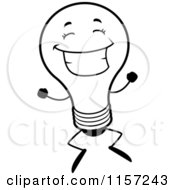 Cartoon Clipart Of A Black And White Happy Light Bulb Smiling And Jumping Vector Outlined Coloring Page by Cory Thoman