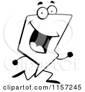 Cartoon Clipart Of A Black And White Happy Lightning Character Running Vector Outlined Coloring Page