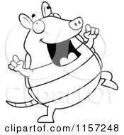 Cartoon Clipart Of A Black And White Happy Armadillo Dancing Vector Outlined Coloring Page by Cory Thoman
