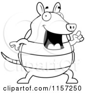 Cartoon Clipart Of A Black And White Happy Armadillo With An Idea Vector Outlined Coloring Page by Cory Thoman