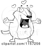 Cartoon Clipart Of A Black And White Pudgy Badger With Open Arms Vector Outlined Coloring Page