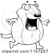 Cartoon Clipart Of A Black And White Pudgy Badger Walking Vector Outlined Coloring Page