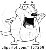 Cartoon Clipart Of A Black And White Pudgy Badger Waving Vector Outlined Coloring Page