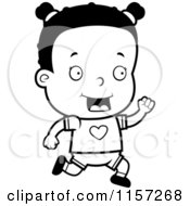 Cartoon Clipart Of A Black And White Happy Black Girl Running Vector Outlined Coloring Page