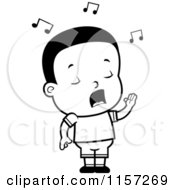 Cartoon Clipart Of A Black And White Singing Black Toddler Boy Vector Outlined Coloring Page