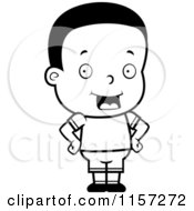 Cartoon Clipart Of A Black And White Little Black Toddler Boy With His Hands On His Hips Vector Outlined Coloring Page