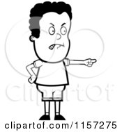 Cartoon Clipart Of A Black And White Mad Black Boy Pointing Vector Outlined Coloring Page