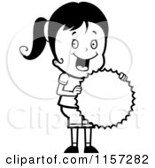 Cartoon Clipart Of A Black And White Pleased Girl Holding A Burst Seal Vector Outlined Coloring Page by Cory Thoman