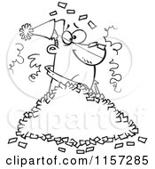 Cartoon Clipart Of A Black And White Man In A Pile Of Party Confetti Vector Outlined Coloring Page