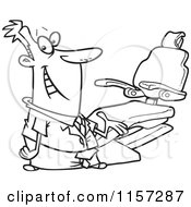 Cartoon Clipart Of A Black And White Friendly Dentist Man Presenting His Chair Vector Outlined Coloring Page by toonaday
