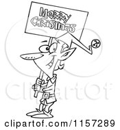 Poster, Art Print Of Black And White Elf Carrying A Merry Christmas Sign