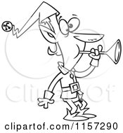 Poster, Art Print Of Black And White Christmas Elf Blowing A Horn