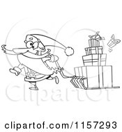 Poster, Art Print Of Black And White Santa Pulling Christmas Gifts On A Sled