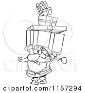 Poster, Art Print Of Black And White Santa Holding A Stack Of Christmas Gifts Over His Head