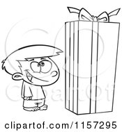 Poster, Art Print Of Black And White Boy Standing By A Large Christmas Gift Box