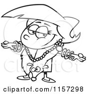 Cartoon Clipart Of A Black And White Fancy Girl Decked Out In Furs And Jewelery Vector Outlined Coloring Page