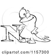 Black And White Happy Newt Leaning On The Letter N