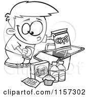 Poster, Art Print Of Black And White Boy Packing Junk Food Into A Picnic Basket