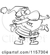 Cartoon Clipart Of A Black And White Huggable Santa With Open Arms Vector Outlined Coloring Page