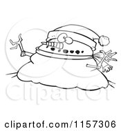 Poster, Art Print Of Black And White Chubby Christmas Snowman Wearing A Santa Hat