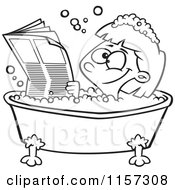 Poster, Art Print Of Black And White Happy Girl Reading The Newspaper In A Bath Tub